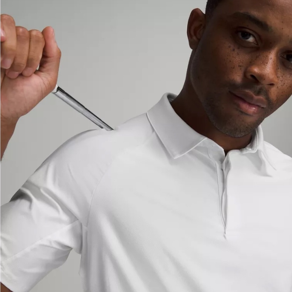 Lululemon Men’s Polo Golf Shirt Performance White Snap Front Stretch Size Large